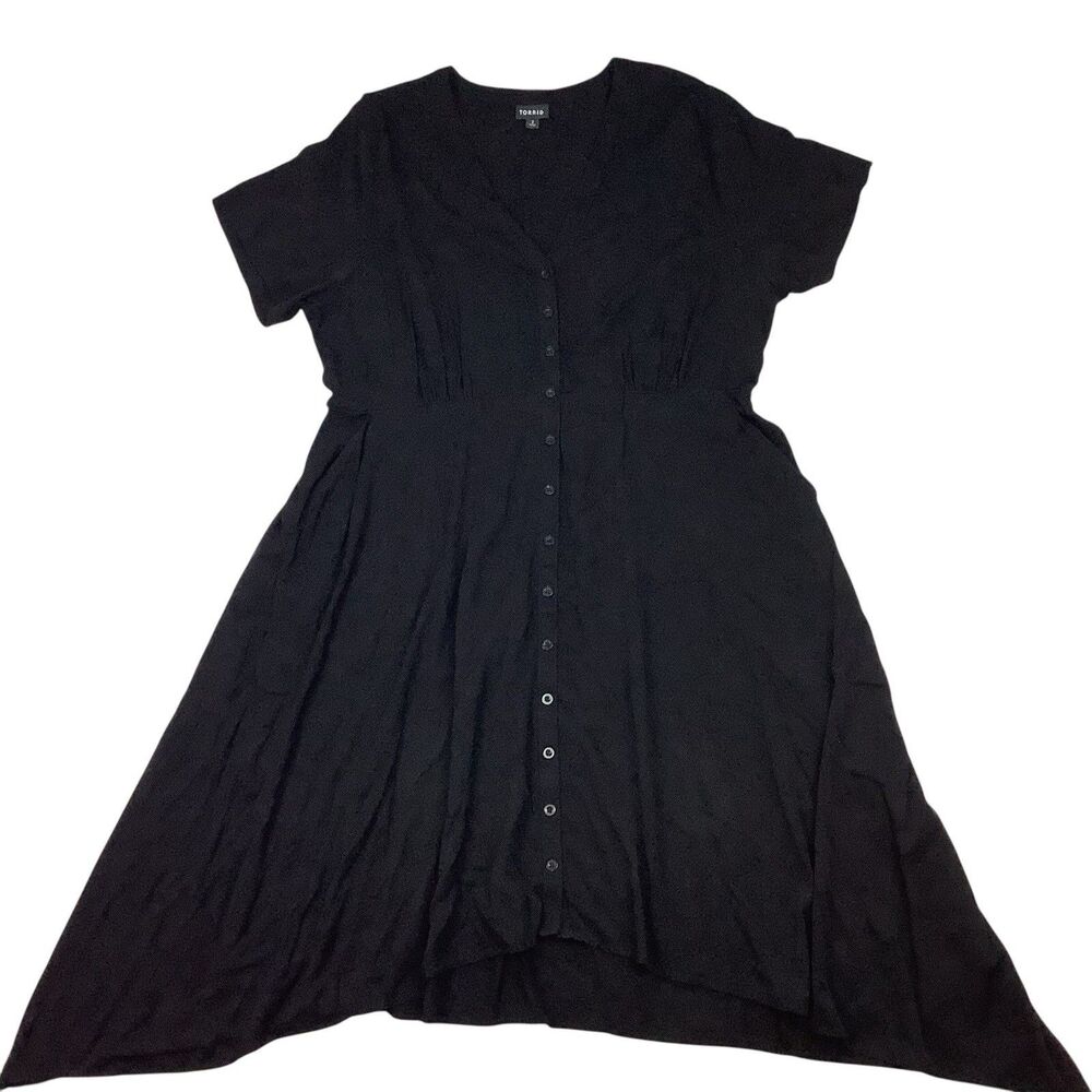 Torrid Button Up Black Dress Women 2 2X V Neck Short Sleeve Dark Academia Goth - Picture 5 of 13